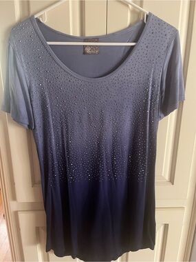Be Vocal Blue Ombre Short-Sleeve Top with Stud Embellishments